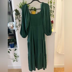 Listicle Deep Green Long Sleeve Dress with Pockets
